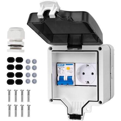 Coffret Electrique Etanche,Boîte de Distribution en Plastique avec Protection Contre les Fuites 16A et Prise, Boitier Etanche Electrique Exterieur Montage en Surface étanche IP66 4 Modules (1/5)