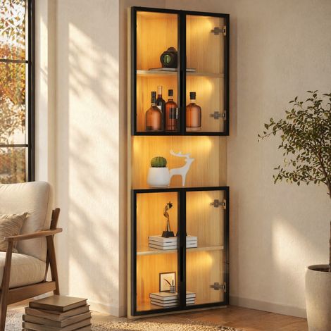 MEUBLIV Vitrine d’angle LED 62x32x160 cm chêne – rangements, sans matelas (1/5)