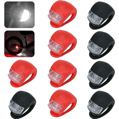 Lot de 10 lampes de vélo LED en silicone, feu avant et arrière. (1/5)