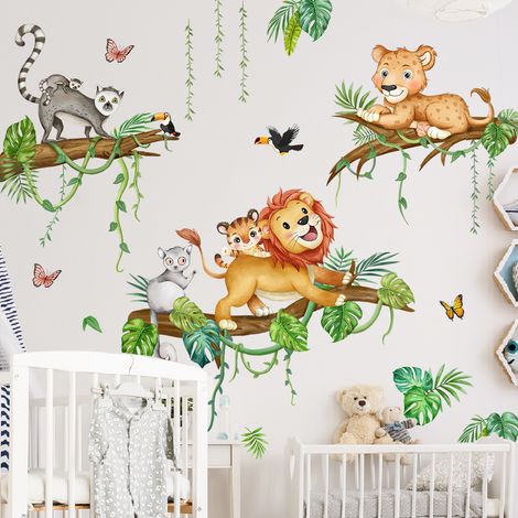 Stickers muraux animaux de la jungle, stickers muraux arbres, stickers muraux, singe