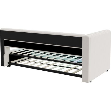 Letto contenitore convertibile 90 x 200 cm in velluto beige con LED, USB e Type-C (1/5)