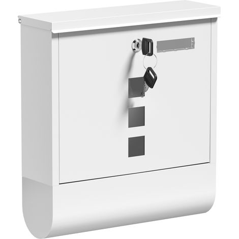 Wiltec Briefkasten mit Zeitungsrolle, weiß, 305 x 95 x 335 mm, Wandbriefkasten mit Namensschild, Sichtfenstern, Schloss und Zeitungsrolle, Postkasten aus pulverbeschichtetem Stahl (1/5)