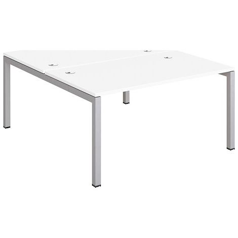 Pôle 2 bureaux L 140 cm plateaux blanc, piètement métal - Team line piétement aluminium - Maxiburo