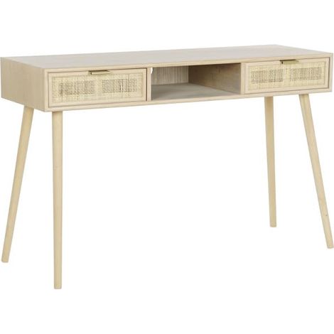 Console Table d'entrée 2 tiroirs et étagère en Bois et rotin 120 x 42,5 x 78 cm (1/3)
