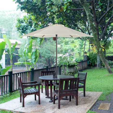 Parasol droit rond jardin Ø2m mât aluminium 6 baleines métal toile, beige