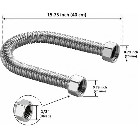 Lot 2 Tuyaux Ondules Acier Inoxydable 304 40 cm - Flexible Chaude Froide G1/2 - Haute Temperature Anti-Pression (1/4)