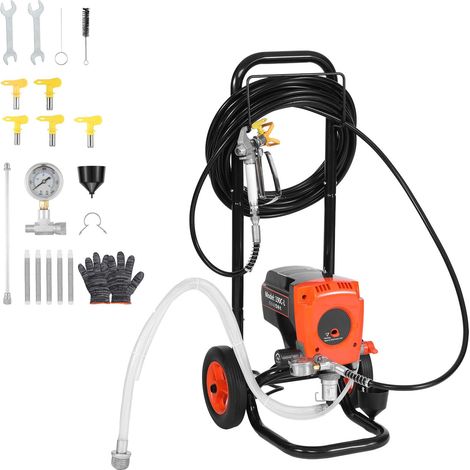 Pistolet de peinture sans air 900W, 3300PSI, avec chariot et accessoires pour murs intérieurs/extérieurs (1/5)