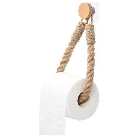 Portarotolo di carta igienica in legno Ahlsen, 1 pezzo, non necessita di foratura, autoadesivo, design creativo da parete (legno e corda) (1/4)