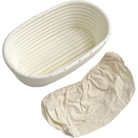 cesta ovalada de ratán para pan con forro de lino, para fermentar masa de hasta 700 g, ideal para hornear en casa. (1/5)