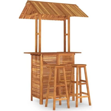 Ensemble de mobilier de bar de jardin en trois pièces, fabriqué en bois d'acacia massif. (1/5)