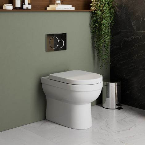 Back to Wall BTW Rimless Toilet WC Bathroom Soft Close Dual Flush D Shape White (1/4)