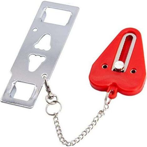 Verrou De Porte Portable - Acier Et Plastique ABS - Pour Portes À Ouverture Intérieure - Compatible Pêne 2 Cm Ou 2 Cm - Rouge - 1 Pièce (1/5)