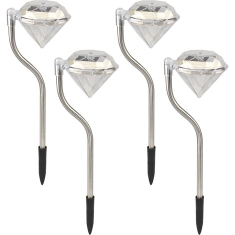 4er-Pack Solar-Diamant-Gartenleuchten mit Edelstahl-Erdspieß, 1 LED-Wegleuchte für den Außenbereich, Gartendekoration, Landschaftsbeleuchtung für Terrasse, Hof, Gehweg