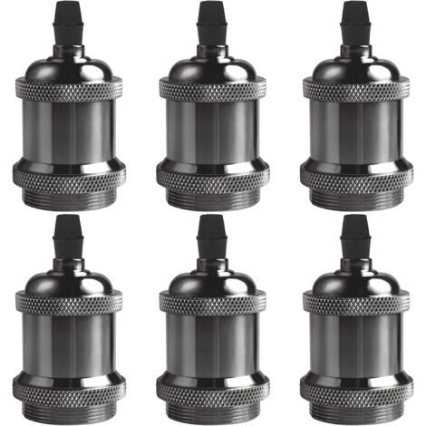E27 Vintage Edison Lampenfassung, 6 × Deckenrosette Lampensockel Retro Lampensockel Hängeleuchte Lampenaufhängung Lampenadapter Lampenzubehör, Schwarz (1/4)