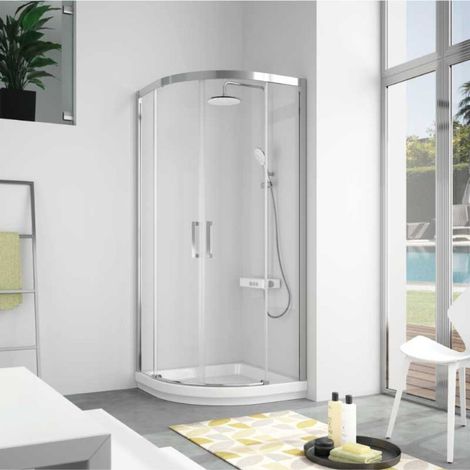 Paroi de douche semi-circulaire 2 verres fixes + 2 portes coulissantes S400 80x80 cm rayon 50cm