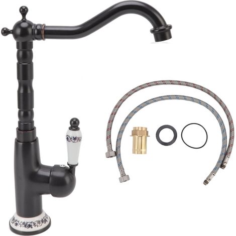 Robinet de cuisine antique, style rétro, robinet mitigeur rotatif en laiton robuste avec valve en porcelaine et bec long, pour salle de bain ou cuisine.