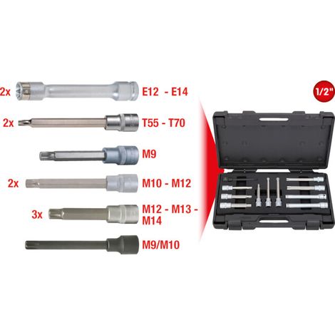 Kstools – Jeu de clés à douilles 1/2' pour vis de culasse – 11 pièces en acier chrome vanadium – Coffret robuste pour moteurs Audi, VW, Skoda, Seat (1/5)