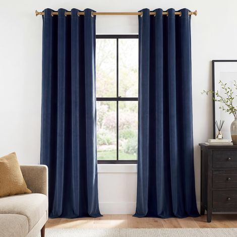 Lot de 2 Rideaux en Velours Bleu Marine - décoration d'intérieur - Rideaux occultants en Velours Doux à Isolation Thermique - Panneaux de Porte coulissante en Verre pour Chalet - 132,1 (1/5)