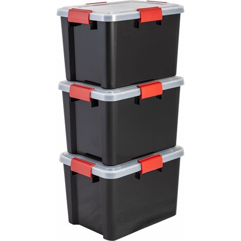 Iris Ohyama Luftdichte Kunststoff-Aufbewahrungsboxen mit Deckels, 20L, 3er-Set, Schwarz, Hermetischer wasserdichter Verschluss, Robuste Schnappverschlüsse, Stapelbar, Staubschutz, BPA-frei, DDAT-SD
