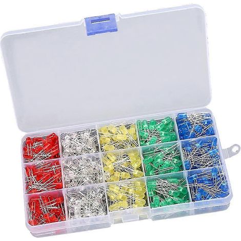 Kit de bricolage de 500 diodes LED 5 mm assorties (blanches, jaunes, rouges, bleues et vertes). (1/5)