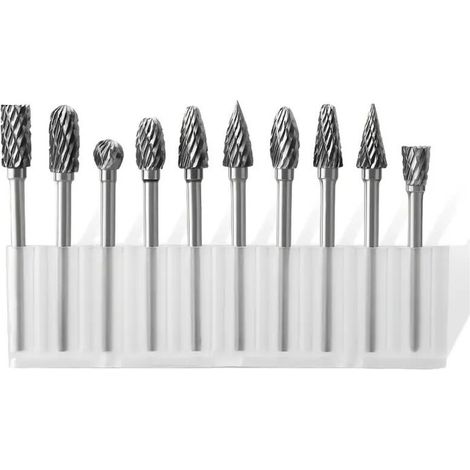 Lot de 10 fraises rotatives en carbure de tungstène – Diamètre 6mm – Longueur 43,5 à 50mm – Pour polissage et fraisage métal (1/5)