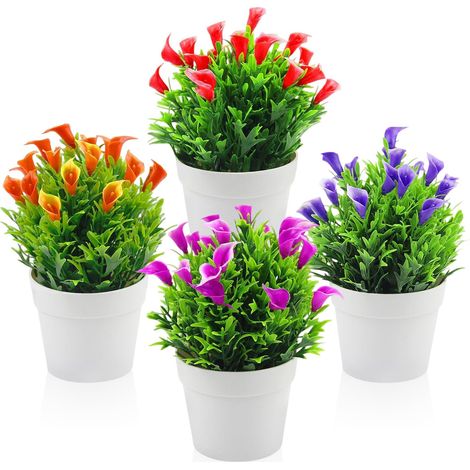 4 pièces Fleurs Artificielles Petite Fausse Fleur Plastique Plante (1/4)