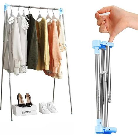 Zusammenklappbarer und tragbarer Wäscheständer für Reisen, Camping und Wohnmobile, blau, Höhe 35–133 cm (1/5)