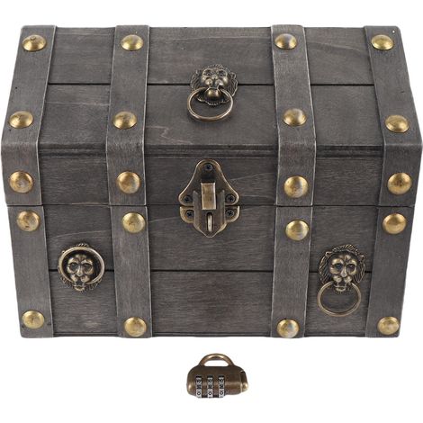 Boîte à bijoux vintage 6300J-03GK10 gris vieilli bois composite avec serrure à code élégante (1/5)