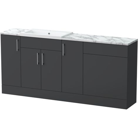 Wichnor Floor Standing 4 Door Vanity Basin WC Unit with Polymarble Basin and Laminate Worktop, 1800mm, Dark Grey