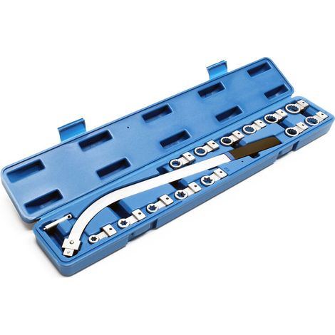 Coffret clé tendeur avec 13 embouts – 8 douilles 12 pans 12 à 19 mm – 5 embouts E – Acier chrome vanadium – Mallette de transport (1/3)