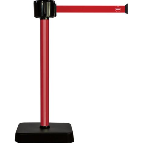Poteau alu rouge à sangle grande longueur rouge sens interdit 12m x 50mm sur socle mobile - 2810159 (1/2)