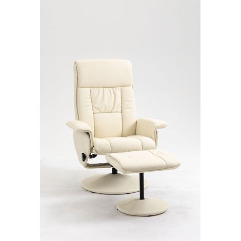 Poltrona Relax Reclinabile con Pouf Poggiapiedi 80x69x110 cm in Similpelle Crema (1/4)