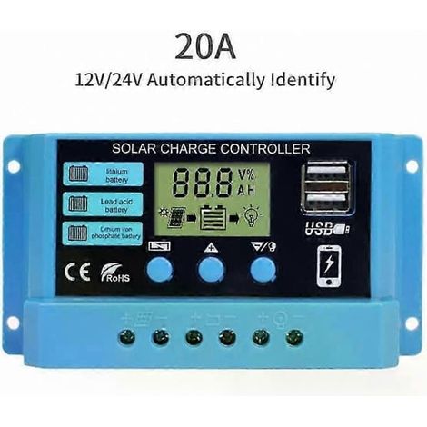 MPPT-Solarladeregler 10A–30A, 12V/24V PV-Regler mit Lichtquelle für Lithium-, Gel- und Bleiakkumulatoren (1 Stück, 20A) (1/5)