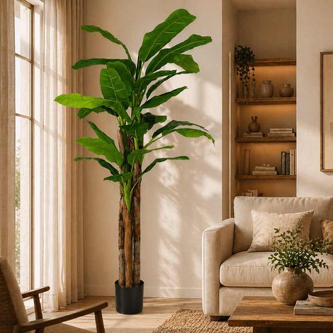 Bananier artificiel avec pot en plastique, plante tropicale artificielle réaliste, 270 cm de haut