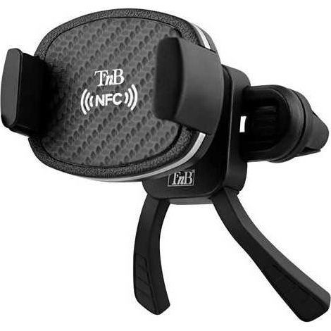 Soporte para teléfono de coche en rejilla de ventilación T'n'b Premium NFC negro, cabeza giratoria 360°, mordaza universal hasta 6 pulgadas