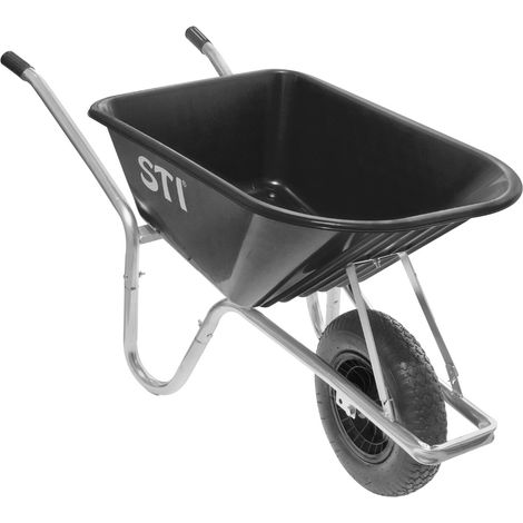 STI Carriola Nera 110lt portata 160kg Acciaio e Vasca in Polipropilene alta resistenza giardino cantiere muratura (1/3)