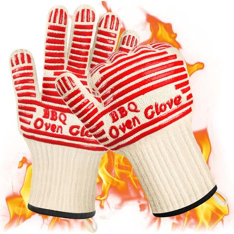 Gants de Cuisine, Gant de Barbecue, Gants Anti Chaleur, Antidérapants en Silicone,Résistants à la Chaleur jusqu'à 350 °C, pour Cuisson, Barbecue, Cheminée, Grill (Rouge - 32 cm) (1/5)