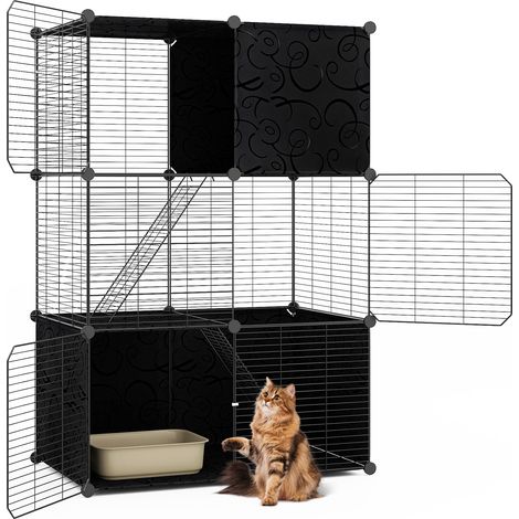 COSTWAY Large Cat Cage 3-Tier Indoor Metal Wire Kitten Enclosure-Black (1/5)