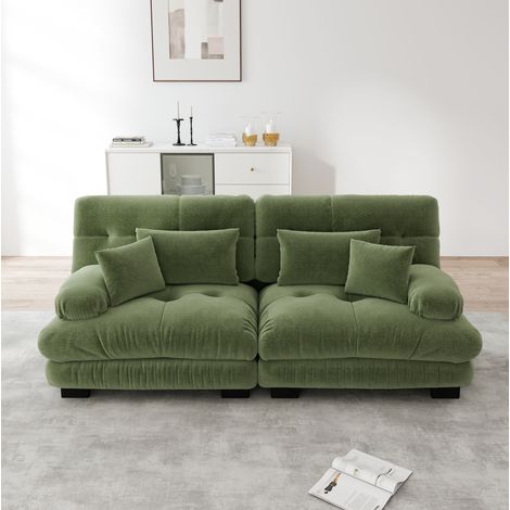 Divano angolare 220x77x81 cm verde in ciniglia modulare con cuscini lombari e braccioli imbottiti (1/5)