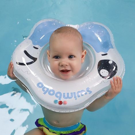 Flotador hinchable para bebés, con doble asa, cómodo flotador de baño para bebés de 3 a 5 meses, color azul. (1/5)