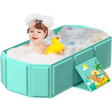 Bain été pliable enfant 45x75x25 cm – Bouchon évacuation – Vert – Intérieur, extérieur (1/5)