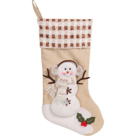 Chaussette De Noël - Motif Bonhomme De Neige - 45 X 25 Cm - Pour Cheminée Ou Arbre De Noël - 1 Pièce (1/5)