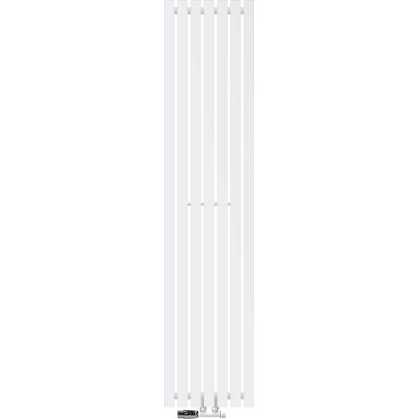ECD Germany Design Paneelheizkörper Stella Mittelanschluss 370 x 1600 mm Weiß mit Anschlussgarnitur inkl. Thermostat Eck Wand, Flach, Einlagig, Vertikal, Heizkörper Badheizkörper Bad Heizung