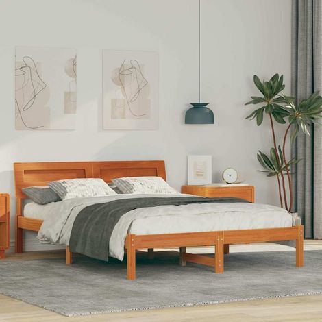 Estructura de cama con cabecera Marrón cera 135 x 190 cm