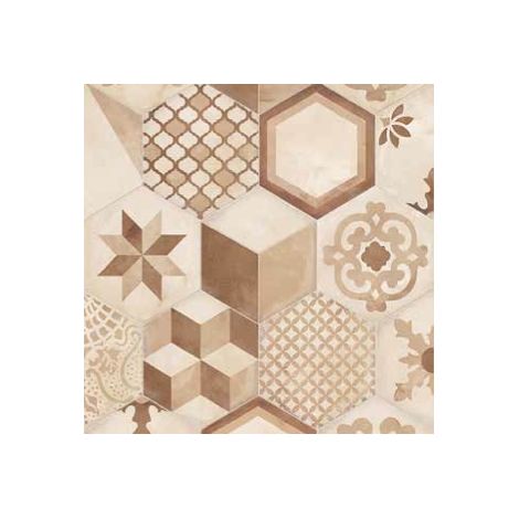Carrelage sol / mur hexagonal effet ciment 25 x 21.6 cm TERRA MIX PATCHWORK HEXAGONAL BEIGE (vendu par boite de 1,17m2) (1/5)