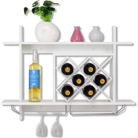 COSTWAY Étagère à Bouteilles Étagère àVin Cacier à Vin Étagère à Bouteilles de Verre Sopport Mural avec 2 Étages pour Ranger Blanc (1/5)