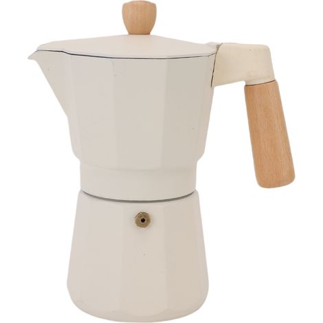 Cafetière blanche en aluminium à Valve unique, 6 tasses, moka avec manche en bois, pour cuisinières à gaz, Camping électrique (1/5)