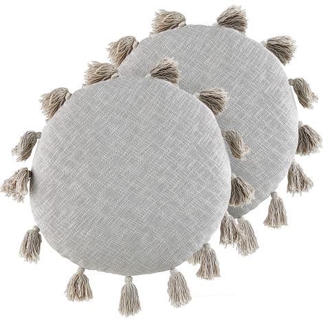 Conjunto de 2 cojines de algodón gris 45 cm borlas moderno boho Madia