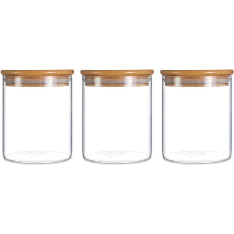 Bocal de rangement en verre avec couvercle en bambou pour une conservation hermétique, 450ml-3 Pack (1/4)