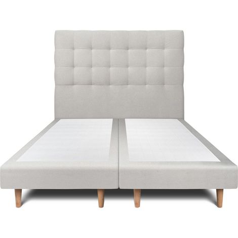 Lit 180x200cm avec tête de lit capitonnée velours et double sommier tapissier gris clair Hauteur totale : 29cm (1/5)